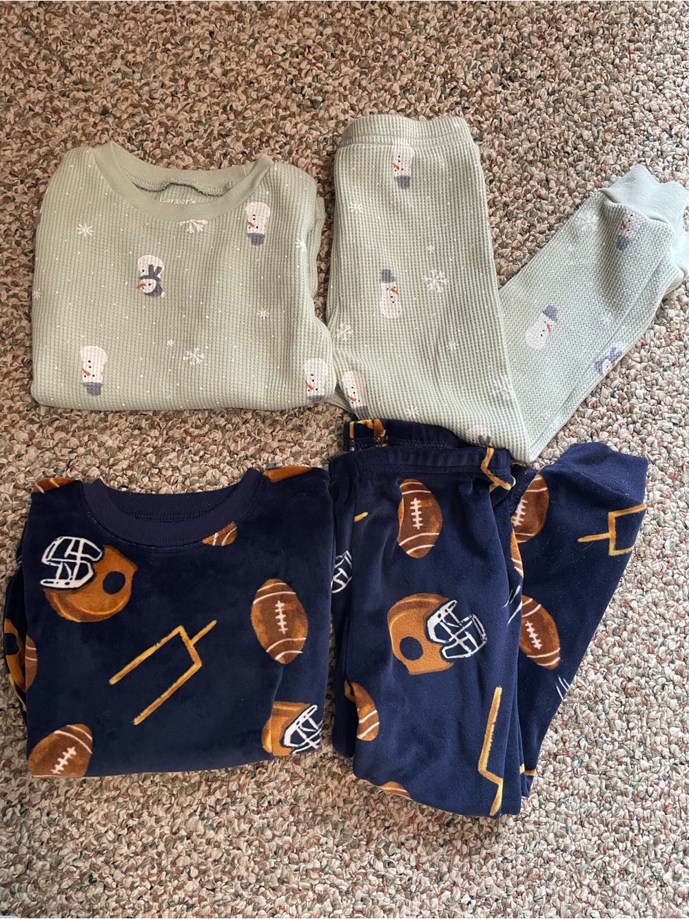 Carter's 2-Pack Kids Pajama Sets - Mint Snowman & Navy Football